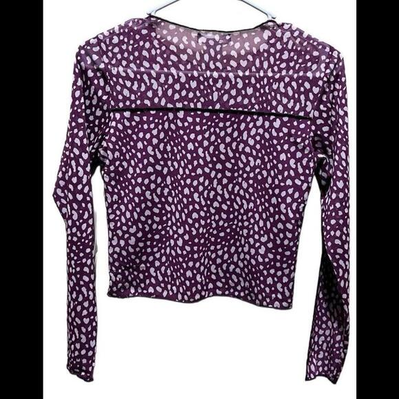 Kirious Womens Size M Cropped Top Sheer Arm Burgundy‎ Long Sleeve NWT - Picture 2 of 3